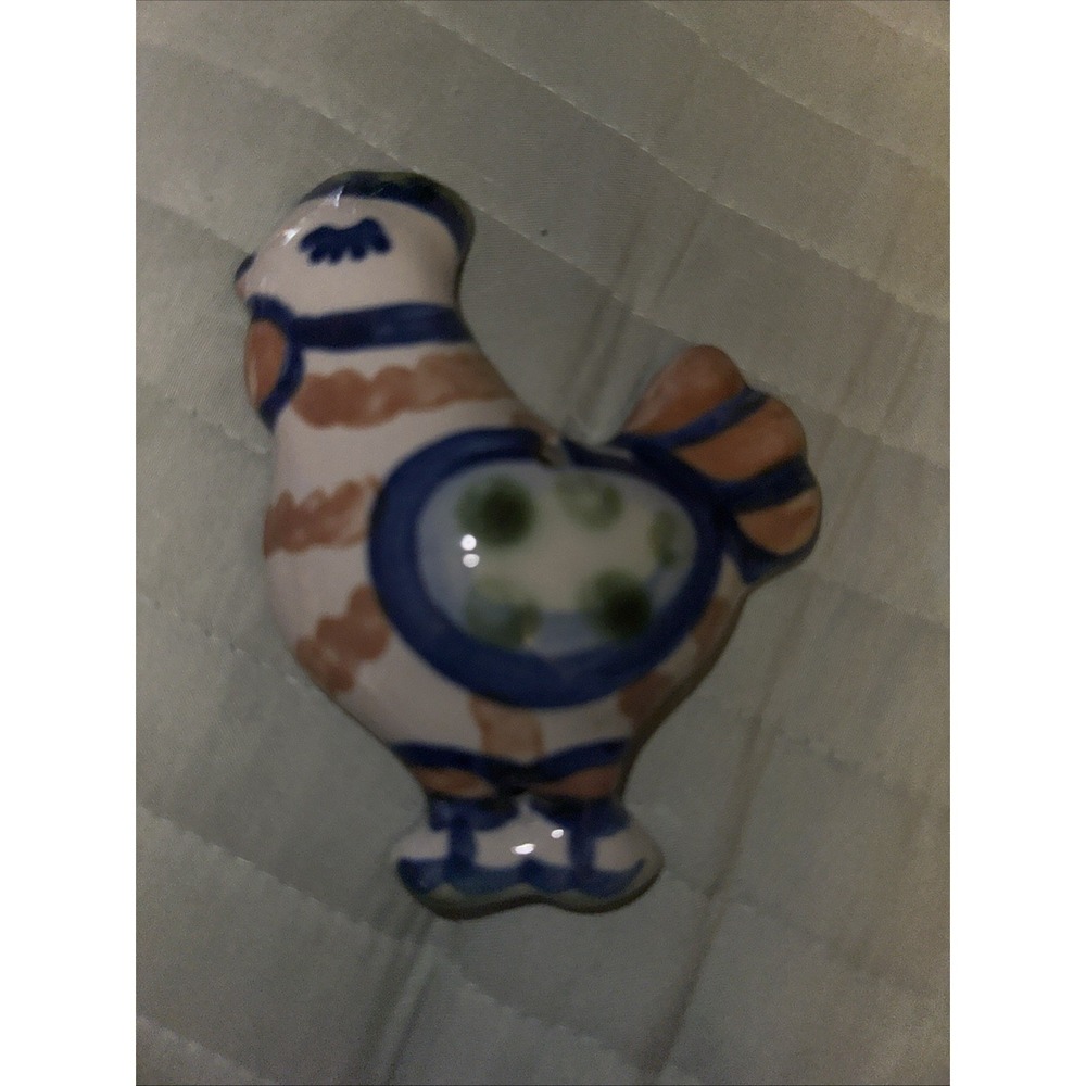 Vtg M.A. Hadley Pottery Chicken Small Wall Decor /Ornament Stoneware Blue Glaze
